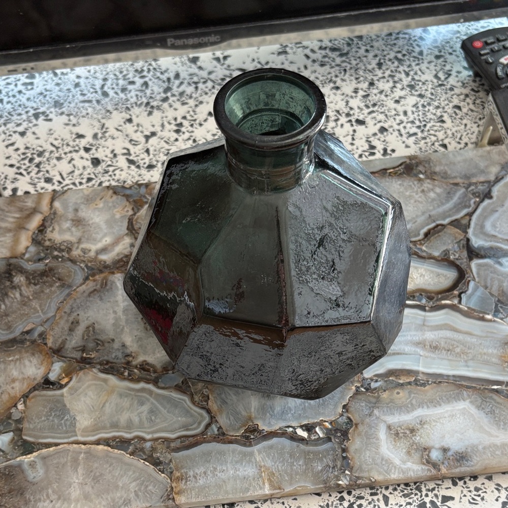 Geometric Dark Green Glass Vase